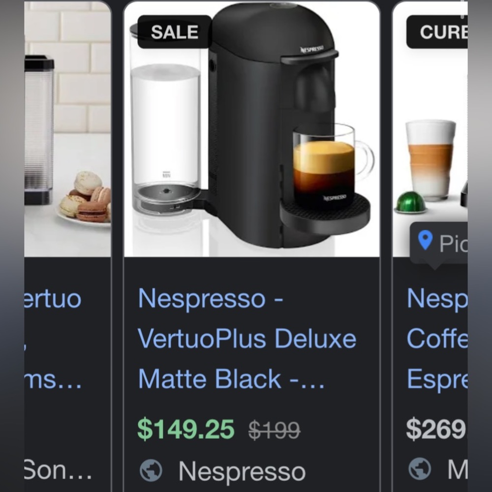 Nespresso vertuo plus. Bought item at $150. Used once. Will include coffee pods.